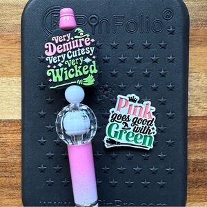 Wicked beaded pen and enamel pin set